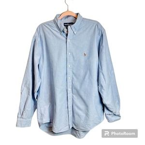 Ralph Lauren Button Down‎ Shirt Men’s size 16.5X36 (L) Blue Yarmouth